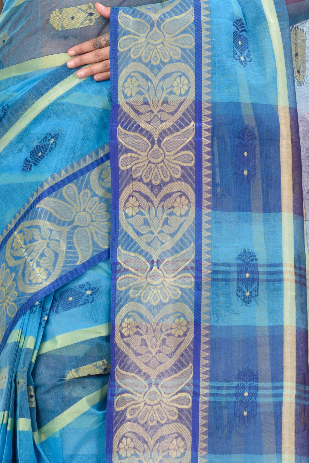Blue Pure Cotton Krishnakali_Ankit Tant Saree (773)
